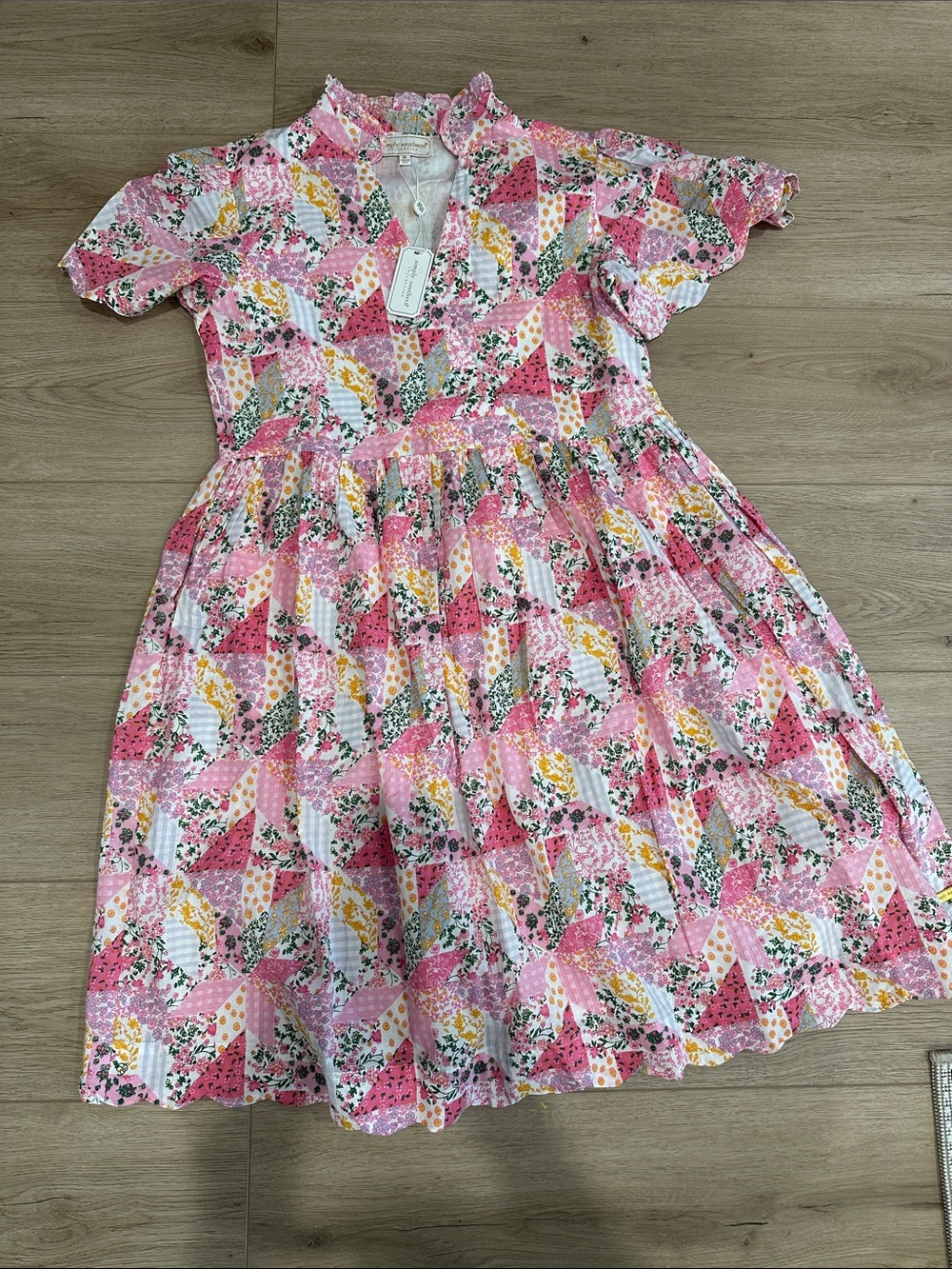 Simply Southern Pink Patchwork Quilted Print Ruffle Dress